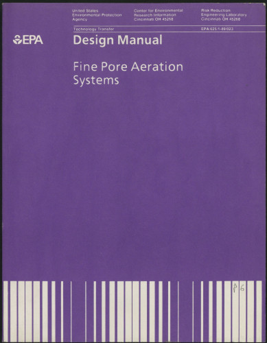 Design Manual : Fine Pore Aeration Systems / U.S. Environmental Protection Agency, Office of Research and Development