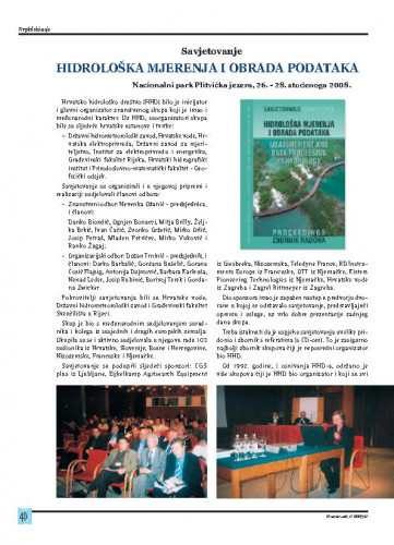 Savjetovanje "Hidrološka mjerenja i obrada podataka", NP Plitvička jezera, 26.-28. studenog 2008..Pregled zbivanja / Ljudevit Tropan