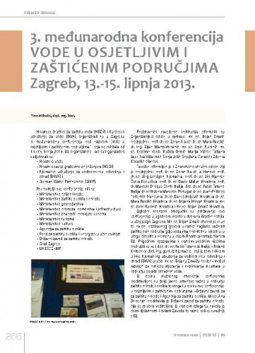 3. međunarodna konferencija "Vode u osjetljivim i zaštićenim područjima", Zagreb, 13.-15. lipnja 2013..Pregled zbivanja / Tina Miholić