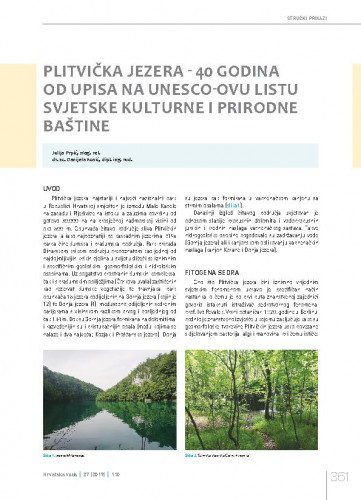 Plitvička jezera - 40 godina od upisa na UNESCO-ovu Listu svjetske kulturne i prirodne baštine .Stručni prikazi / Julija Prpić, Danijela Kosić