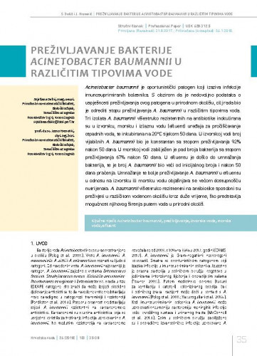 Preživljavanje bakterije Acinetobacter baumannii u različitim tipovima vode / Svjetlana Dekić1, Jasna Hrenović1.