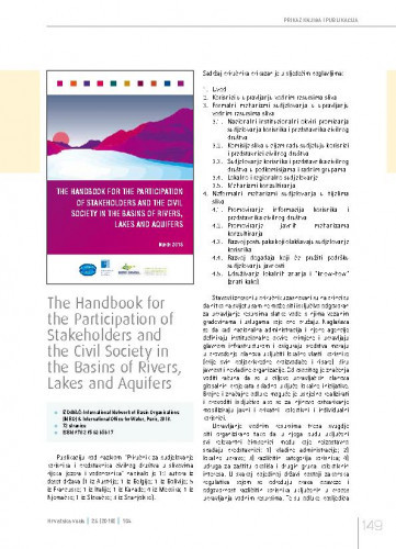 The Handbook for the Participation of Stakeholders and the Civil Society in the Basins of Rivers, Lakes and Aquifers.Prikaz knjiga i publikacija / Ognjen Bonacci