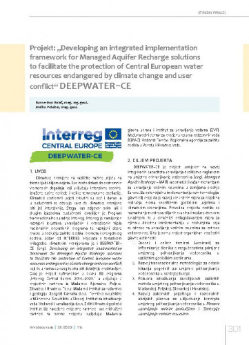 Projekt: „Developing an integrated implementation framework for Managed Aquifer Recharge solutions to facilitate the protection of Central European water resources endangered by climate change and user conflict“ DEEPWATER–CE.Stručni prikazi / Borna-Ivan Balaž, Matko Patekar