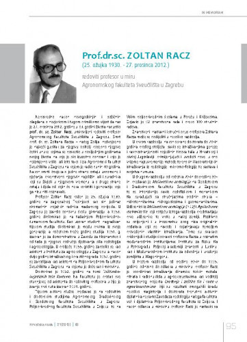 prof. dr. sc. Zoltan Racz (25. ožujka 1930. - 27. prosinca 2012.).In memoriam / doc. dr. sc. Maria Sraka