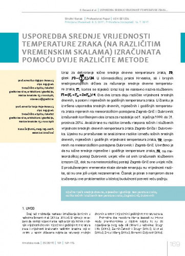 Usporedba srednje vrijednosti temperature zraka (na različitim vremenskim skalama) izračunata pomoću dvije različite metode / Ognjen Bonacci1, Tanja Roje-Bonacci1, Ivana Željković2.