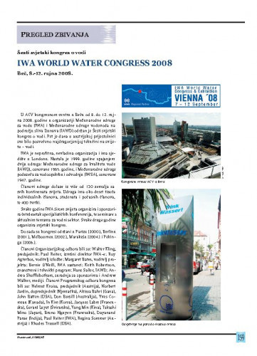 Šesti svjetski kongres o vodi "IWA World Water Congress 2008", Beč, 8.-12. rujna 2008..Pregled zbivanja / Branka Beović