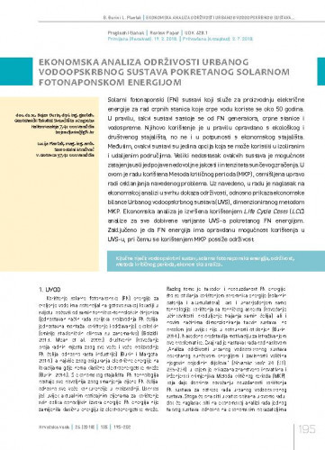 Ekonomska analiza održivosti urbanog vodoopskrbnog sustava pokretanog solarnom fotonaponskom energijom / Bojan Đurin1, Lucija Plantak2.