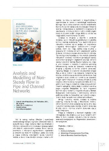 Vinko Jović: Analysis and Modelling of Non-Steady Flow in Pipe and Channel Networks.Prikaz knjiga i publikacija / Mijo Vranješ