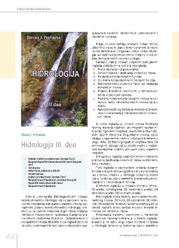 Stevan J. Prohaska: Hidrologija, III deo.Prikaz knjiga i publikacija / Ognjen Bonacci