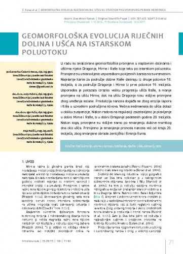 Geomorfološka evolucija riječnih dolina i ušća na istarskom poluotoku / Čedomir Benac1, Josip Rubinić1, Igor Ružić1, Maja Radišić1.