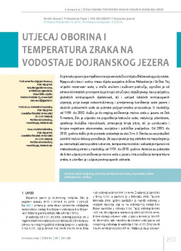 Utjecaj oborina i temperatura na vodostaje Dojranskog jezera / Ognjen Bonacci1, Cvetanka Popovska2, Violeta Gešovska2.