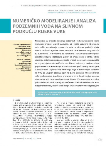 Numeričko modeliranje i analiza podzemnih voda na slivnom području rijeke Vuke / Tamara Brleković, Lidija Tadić.