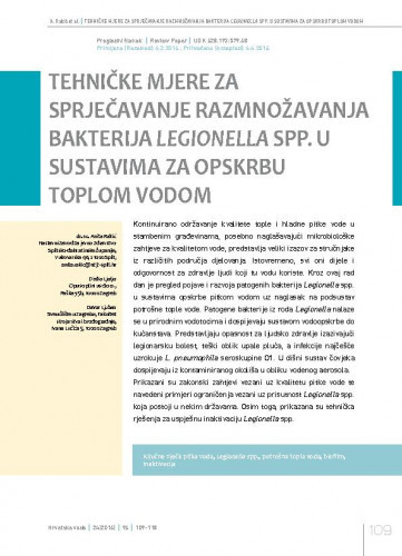 Tehničke mjere za sprječavanje razmnožavanja bakterija Legionella spp. u sustavima za opskrbu toplom vodom / Anita Rakić1, Dinko Ljoljo2, Davor Ljubas3.