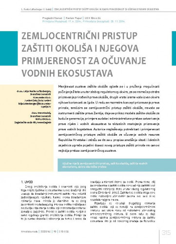 Zemljocentrični pristup i njegova primjerenost za očuvanje vodnih ekosustava / Lidija Runko Luttenberger1, Ivana Gudelj2.