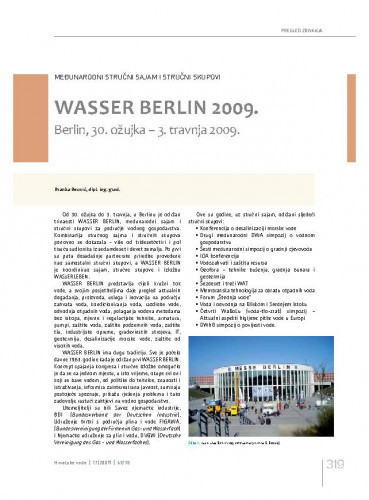 Međunarodni sajam i stručni skupovi "Wasser Berlin 2009.", Berlin, 30. ožujka - 3. travnja 2009..Pregled zbivanja / Branka Beović