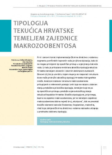 Tipologija tekućica Hrvatske temeljem zajednice makrozoobentosa / Zlatko Mihaljević1.