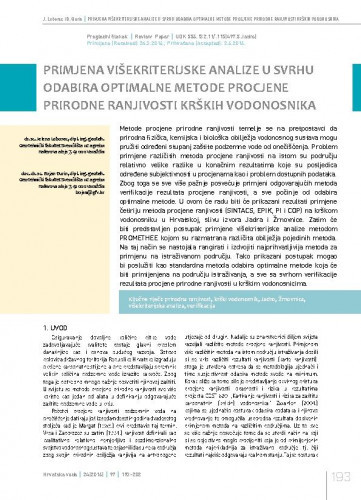 Primjena višekriterijske analize u svrhu odabira optimalne metode procjene prirodne ranjivosti krških vodonosnika / Jelena Loborec1, Bojan Đurin1.