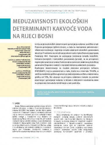 Međuzavisnosti ekoloških determinanti kakvoće voda na rijeci Bosni / Alma Imamović1, Sadbera Trožić-Borovac2, Rifat Škrijelj2.