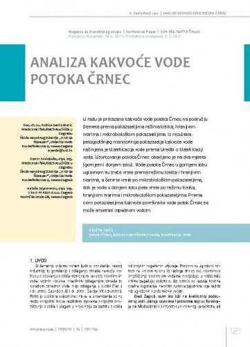 Analiza kakvoće vode potoka Črnec / Ankica Senta Marić1*, Damir Andabaka1, Nataša Zdjelarević2.