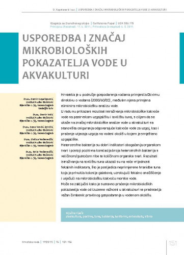 Usporedba i značaj mikrobioloških pokazatelja vode u akvakulturi / Damir Kapetanović1*, Damir Valić1, Irena Vardić Smrzlić1, Zlatica Teskeredžić1, Emin Teskeredžić1.