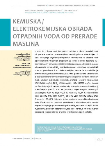 Kemijska/elektrokemijska obrada otpadnih voda od prerade maslina / Višnja Oreščanin1, Robert Kollar2, Karlo Nađ2.