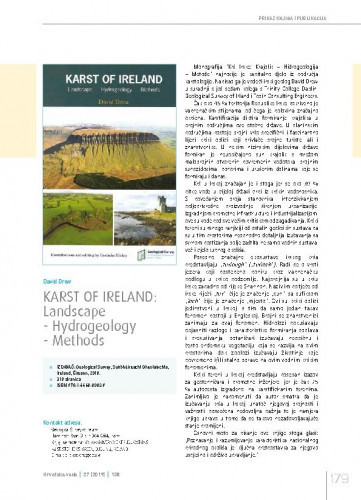 David Drew: Karst of Ireland: Landscape - Hydrogeology - Methods.Prikaz knjiga i publikacija / Ognjen Bonacci