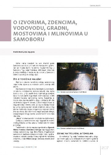O izvorima, zdencima, vodovodu, gradni, mostovima i mlinovima u Samoboru.Zanimljivosti / Branka Beović
