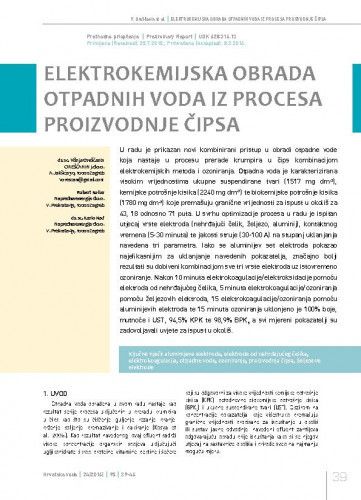 Elektrokemijska obrada otpadnih voda iz procesa proizvodnje čipsa / Višnja Oreščanin1, Robert Kollar2, Karlo Nađ2.