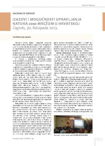 Nacionalni seminar "Izazovi i mogućnosti upravljanja NATURA 2000 mrežom u Hrvatskoj", Zagreb, 30. listopada 2013..Pregled zbivanja / Tina Miholić