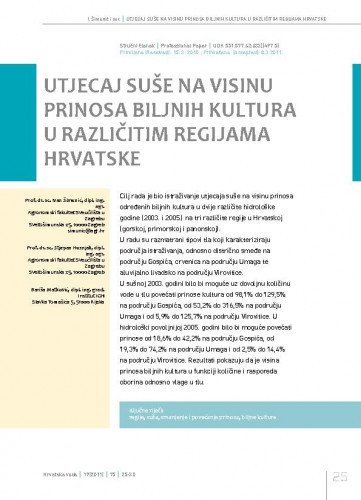Utjecaj suše na visinu prinosa biljnih kultura u različitim regijama Hrvatske / Ivan Šimunić1*, Stjepan Husnjak1, Bariša Matković2.