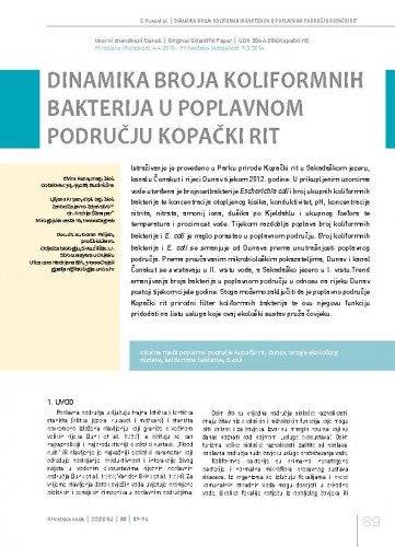 Dinamika broja koliformnih bakterija u poplavnom području Kopački rit / Elvira Kuna1, Ljiljana Krpan2, Goran Palijan3.
