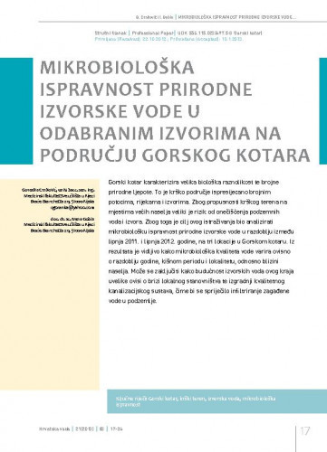 Mikrobiološka ispravnost prirodne izvorske vode u odabranim izvorima na području Gorskog kotara / Goranka Crnković1*, Ivana Gobin1.