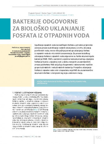 Bakterije odgovorne za biološko uklanjanje fosfata iz otpadnih voda / Jasna Hrenović1.