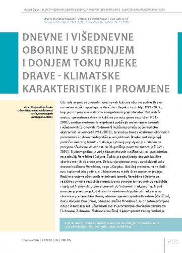 Dnevne i višednevne oborine u srednjem i donjem toku rijeke Drave – klimatske karakteristike i promjene / Marjana Gajić-Čapka1.