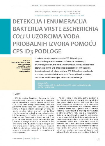Detekcija i enumeracija vrste Escherichia coli u uzorcima voda priobalnih izvora pomoću CPS ID3 podloge / Tomislav Rukavina1.