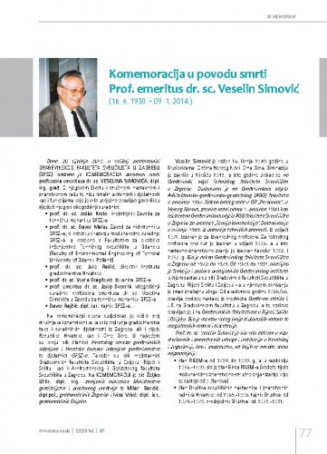 Komemoracija povodom smrti: prof. emer. dr. sc. Veselin Simović (16.6.1930.-9.1.2014.).In memoriam / Josip Marušić