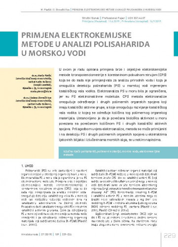 Primjena elektrokemijske metode u analizi polisaharida u morskoj vodi / Marta Plavšić1, Slađana Strmečki Kos2.