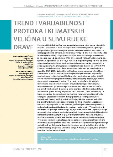 Trend i varijabilnost protoka i klimatskih veličina u slivu rijeke Drave / Marjana Gajić-Čapka1*, Ksenija Cesarec2.