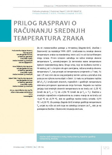 Prilog raspravi o računanju srednjih temperatura zraka / Ognjen Bonacci1*, Ivana Željković1, Robert Šakić Trogrlić1, Janja Milković2.