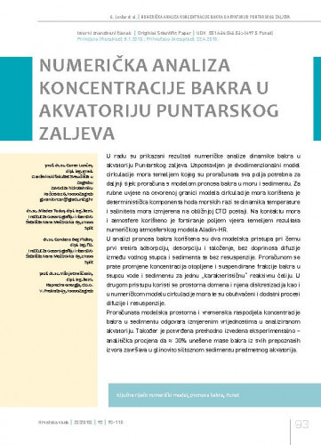 Numerička analiza koncentracije bakra u akvatoriju Puntarskog zaljeva / Goran Lončar1, Mladen Tudor2, Gordana Beg Plakar2, Višnja Oreščanin3.