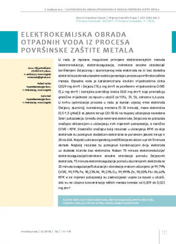 Elektrokemijska obrada otpadnih voda iz procesa površinske zaštite metala / Višnja Oreščanin1, Robert Kollar2, Karlo Nađ2. 