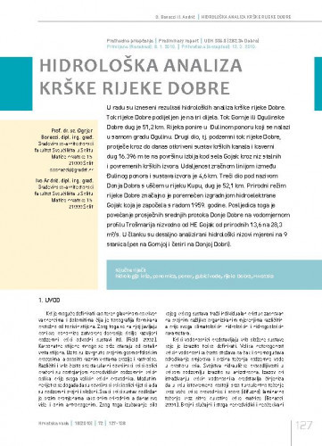 Hidrološka analiza krške rijeke Dobre / Ognjen Bonacci1*, Ivo Andrić1.