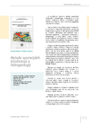 Andrea Bačani, Kristijan Posavec: metode operacijskih istraživanja u hidrogeologiji.Prikaz knjiga i publikacija / Jelena Parlov