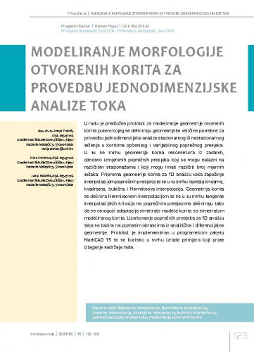 Modeliranje morfologije otvorenih korita za provedbu jednodimenzijske analize toka / Vanja Travaš1, Nino Krvavica1, Josip Rubeša1.