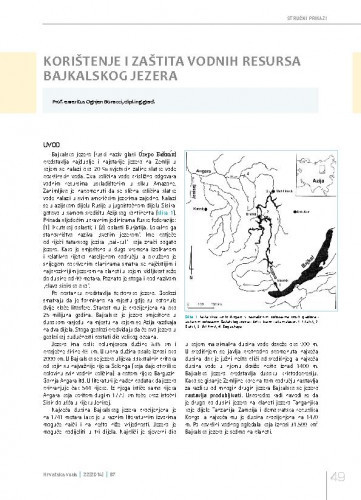 Korištenje i zaštita vodnih resursa Bajkalskog jezera.Stručni prikazi / Ognjen Bonacci