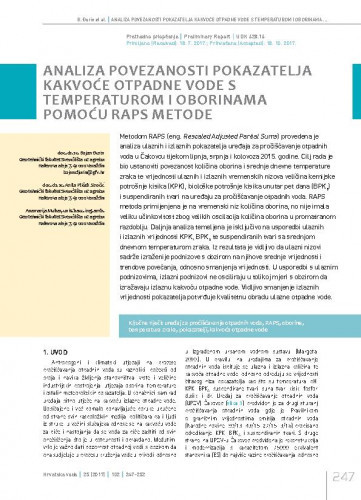 Analiza povezanosti pokazatelja kakvoće otpadne vode s temperaturom i oborinama pomoću RAPS metode / Bojan Đurin1, Anita Ptiček Siročić1, Anamarija Muhar1. 