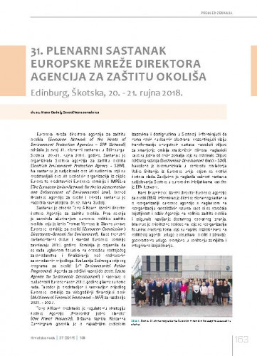 31. plenarni sastanak Europske mreže direktora agencija za zaštitu okoliša, Edinburg, Škotska 20.-21. rujna 2018..Pregled zbivanja / Ivana Gudelj