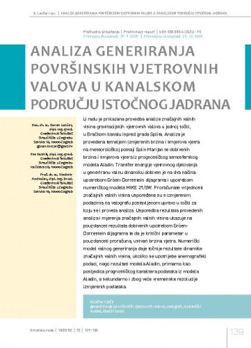 Analiza generiranja vjetrovnih valova u zatvorenom akvatoriju Jadrana / Goran Lončar1*, Eva Ocvirk1, Vladimir Andročec1. 