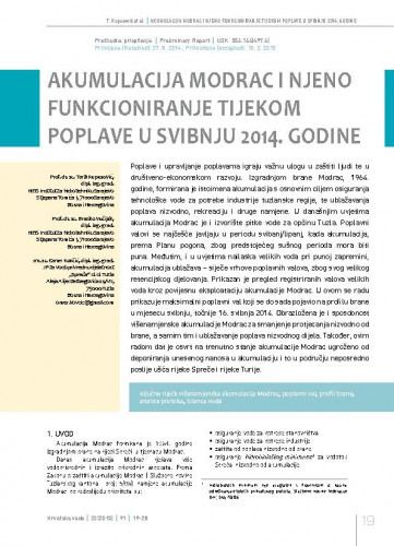 Akumulacija Modrac i njeno funkcioniranje tijekom poplave u svibnju 2014. godine / Tarik Kupusović1, Branko Vučijak1, Omer Kovčić2. 